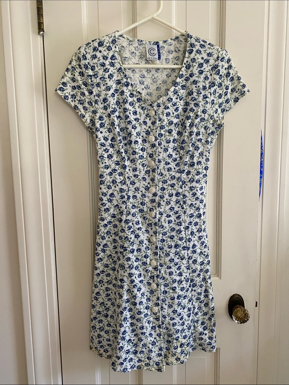 80’s/90’s Floral Button-Front Blue & White Dress